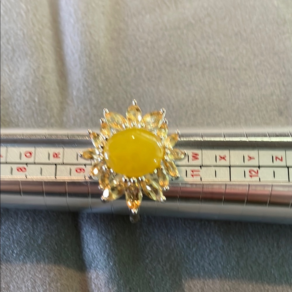 Yellow and Silver Sunburst Ring with Radiant Halo